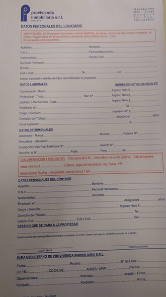 NECESITO FORMULARIO DE GARANTE / LOCATARIO